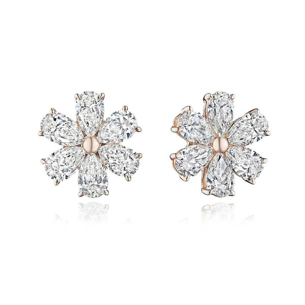 6-Stone Flower Pear Cut Cut Diamond Earrings - 1